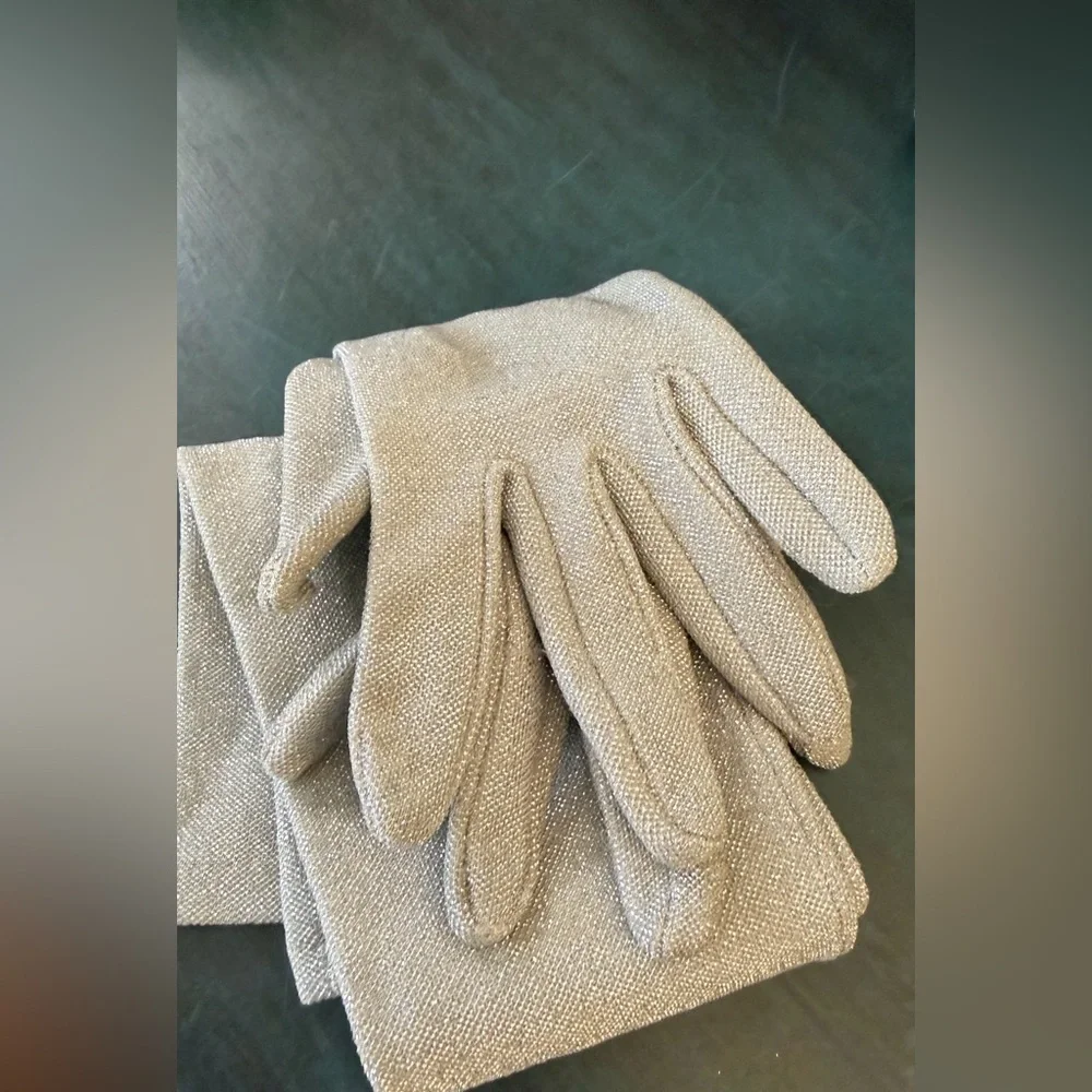 Vintage GLOVES 1960’s Silver Metallic stretch Lurex cocktail long